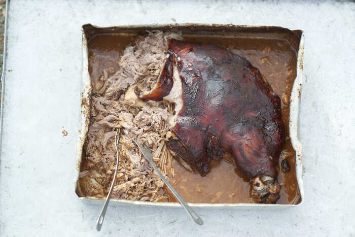 Slow-roasted pulled pork ready to serve